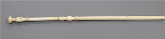 A 19th century Indian ivory walking stick, 30.5in.